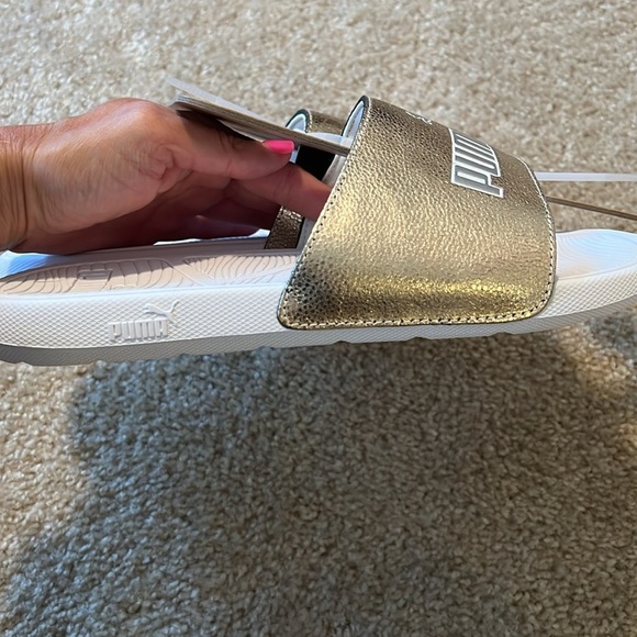 Puma Cool Cat 2.0 metallic shine slide sandal gold white size 8 shoe